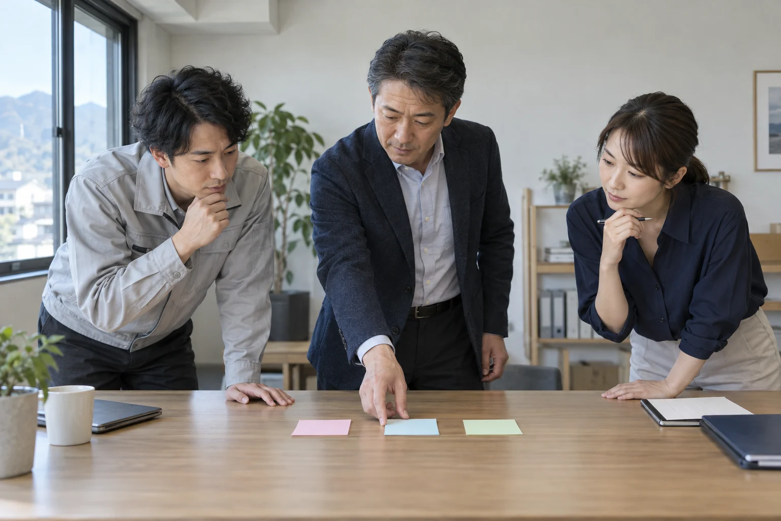 3つの仕事から改善順を決めるをテーマにした業務場面のイメージ
