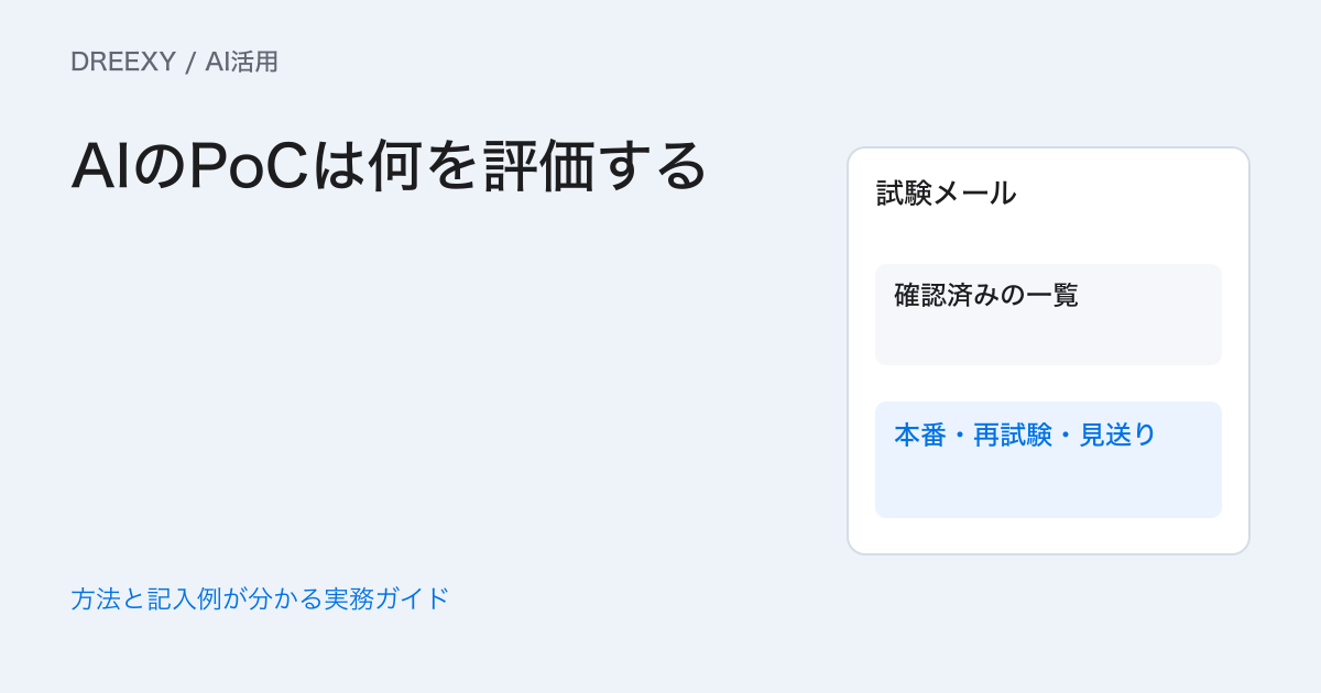 AIのPoCは何を評価する？本番へ進む条件と見送り条件の決め方の実務ガイド。対象業務と合格条件の評価計画
