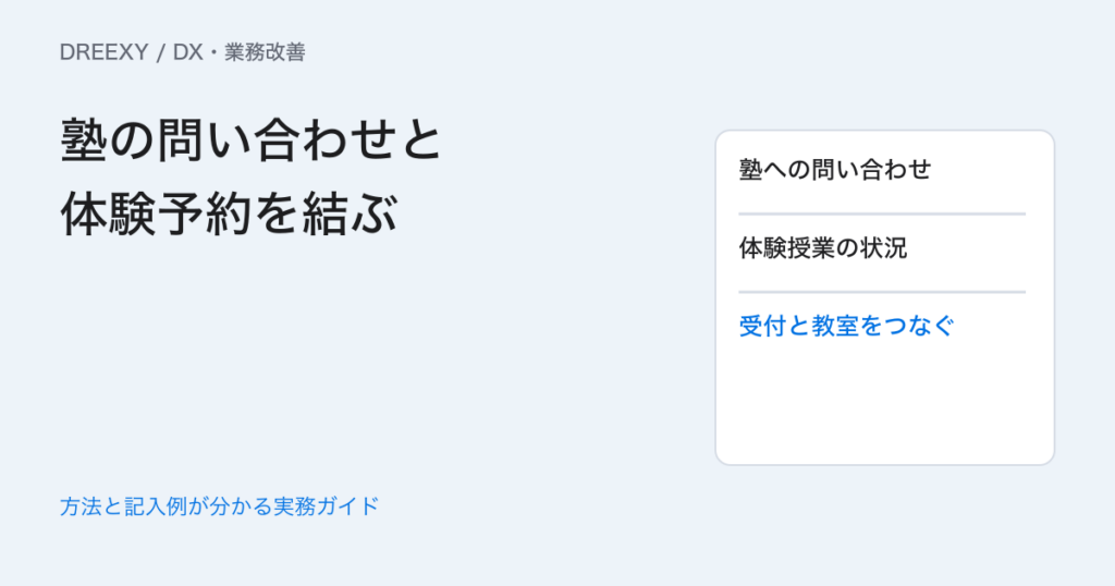 学習塾のDXはどこから？問い合わせと体験授業の対応をつなぐ記録例の実務ガイド。問い合わせ・体験授業の対応メモ