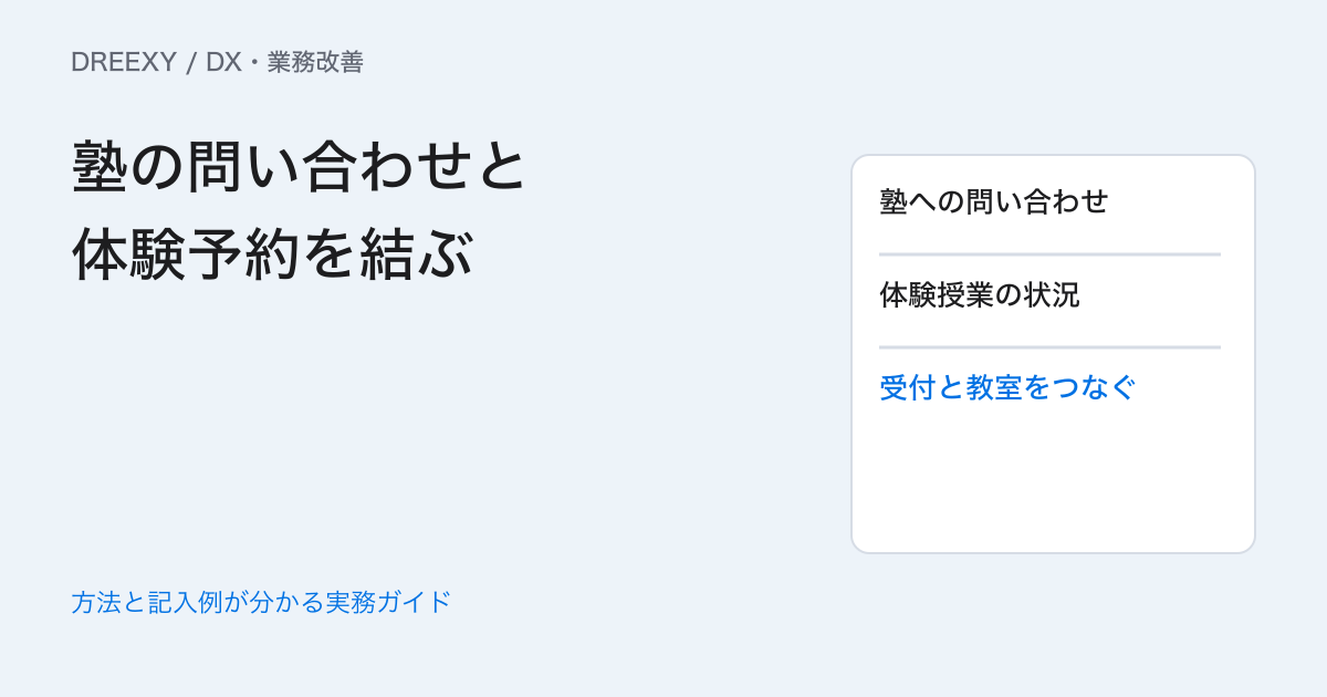 学習塾のDXはどこから？問い合わせと体験授業の対応をつなぐ記録例の実務ガイド。問い合わせ・体験授業の対応メモ