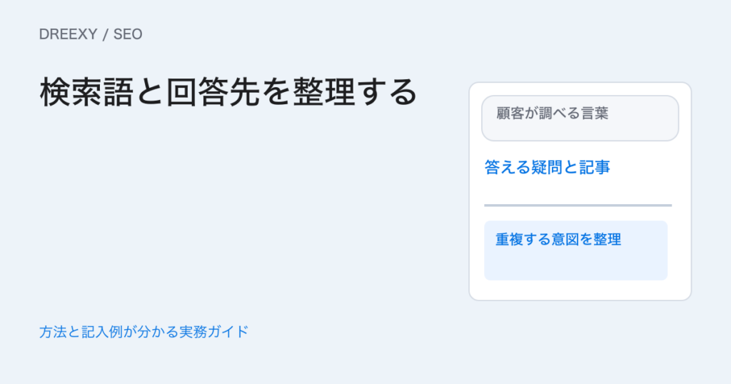 SEOのキーワードはどう選ぶ?顧客の疑問と既存記事を比べる台帳の実務ガイド。検索語、顧客の判断、既存回答、次の制作候補を対応させる台帳