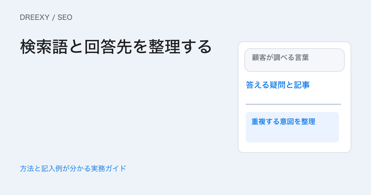 SEOのキーワードはどう選ぶ?顧客の疑問と既存記事を比べる台帳の実務ガイド。検索語、顧客の判断、既存回答、次の制作候補を対応させる台帳