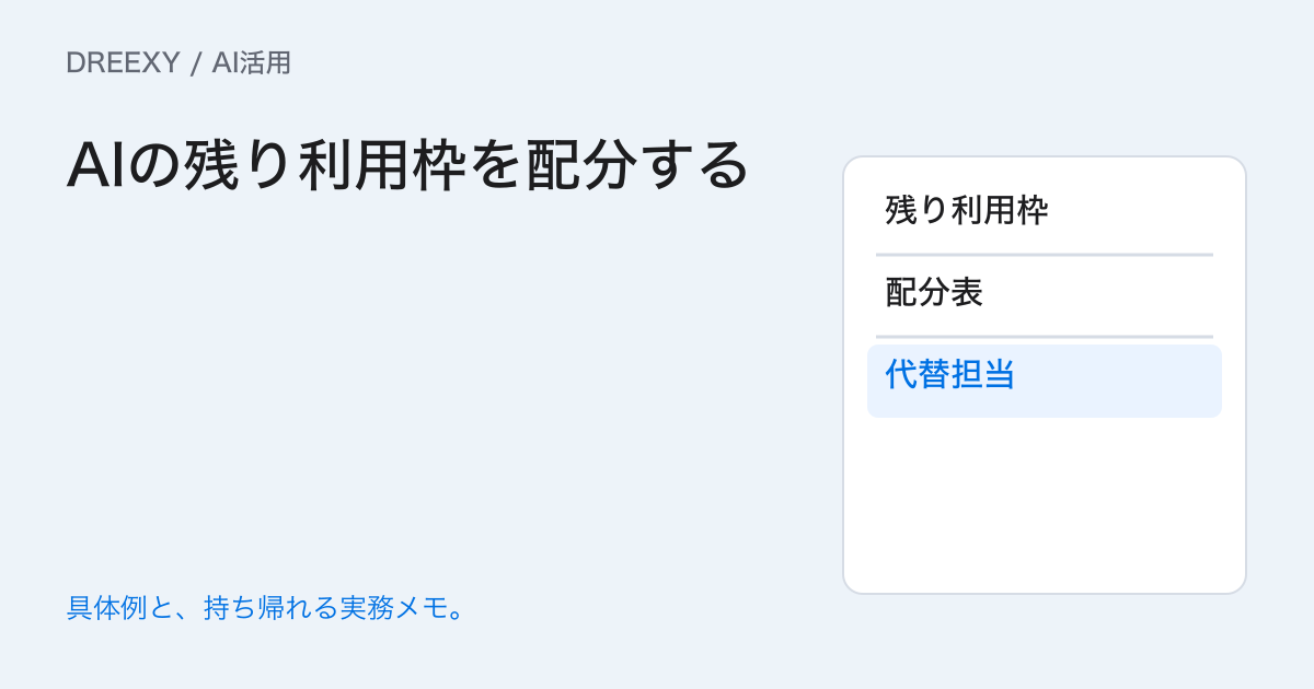 社内AIの利用上限に近づいたら?締切のある仕事を残す配分表の実務ガイド。AIの残り利用枠を配分する:記入メモ