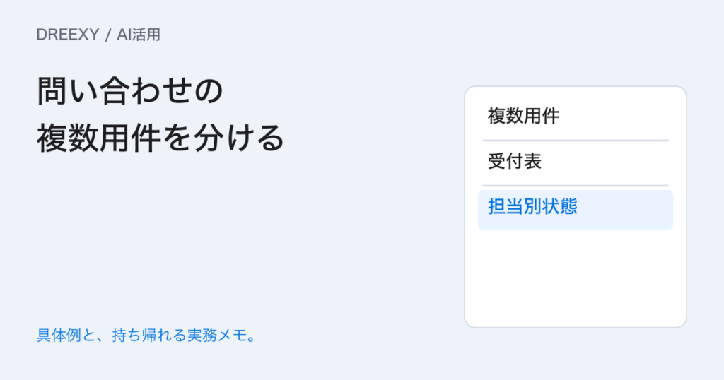AIが問い合わせを1分類に押し込むときは？複数の用件を分ける受付表の実務ガイド。問い合わせの複数用件を分ける：記入メモ