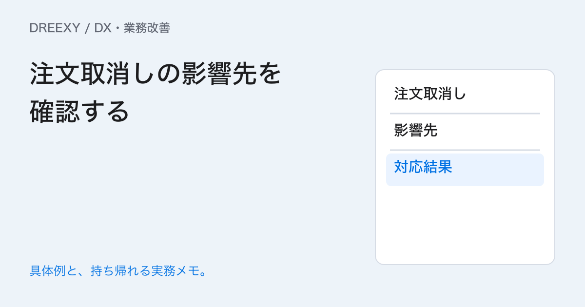 注文を取消したらどこへ伝える？作業・発送・請求への影響確認の実務ガイド。注文取消しの影響先を確認する：記入メモ
