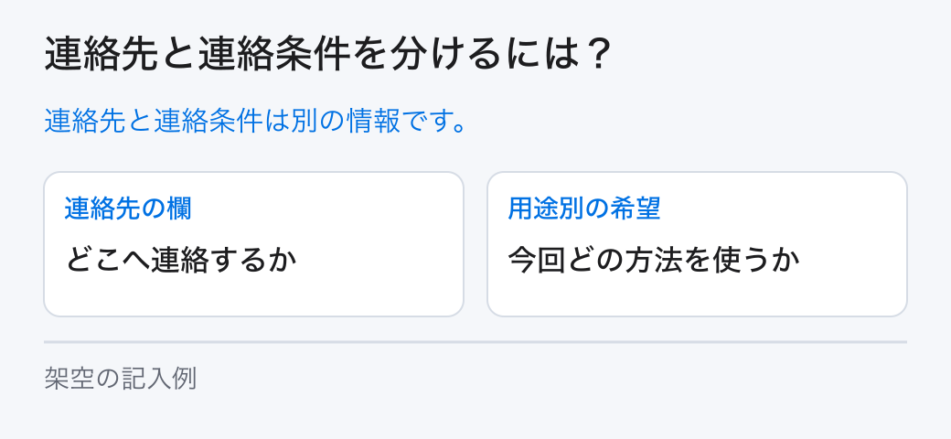 連絡先と連絡条件を分けるには?。連絡先と連絡条件は別の情報です。