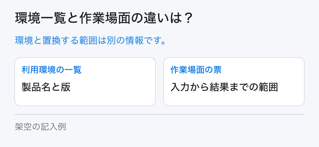 環境一覧と作業場面の違いは？。環境と置換する範囲は別の情報です。