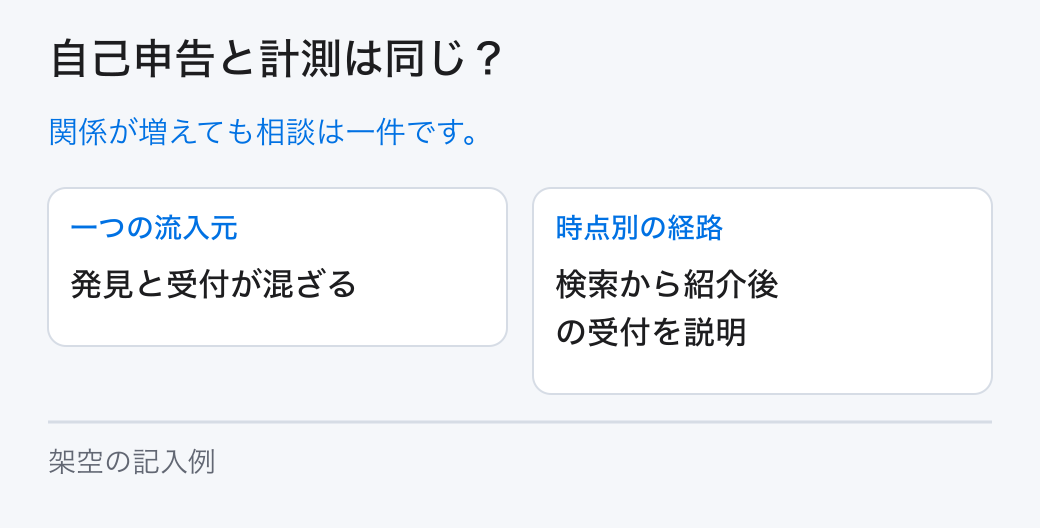 自己申告と計測は同じ？。関係が増えても相談は一件です。