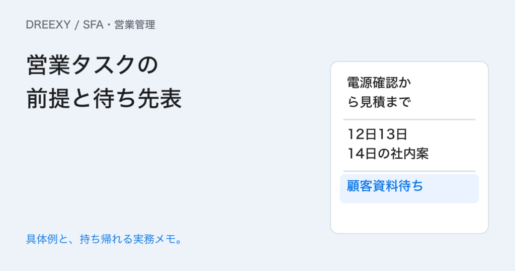 見積の前に仕様確認が必要なら?営業タスクの順序と待ちを整理の実務ガイド。営業タスクの前提と待ち先表:記入メモ