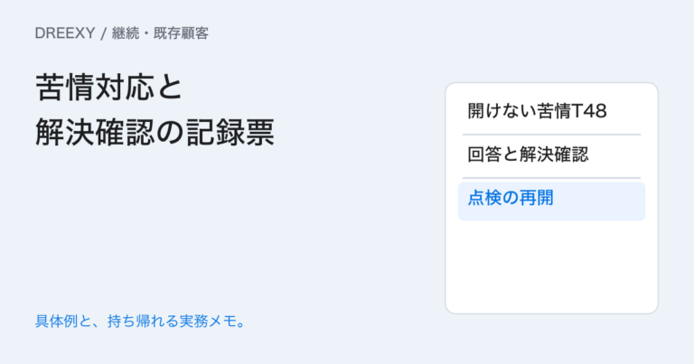 苦情への回答だけで完了にしてよい?解決確認と残る不便の記録の実務ガイド。苦情対応と解決確認の記録票:記入メモ