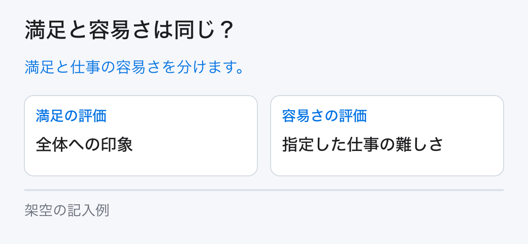 満足と容易さは同じ?。満足と仕事の容易さを分けます。