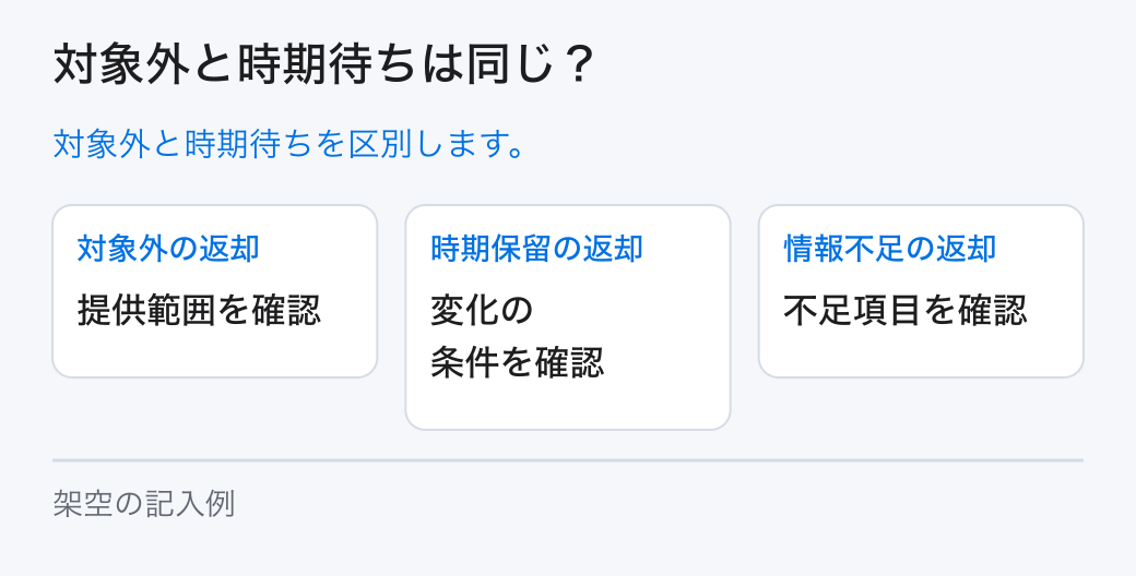 対象外と時期待ちは同じ?。対象外と時期待ちを区別します。