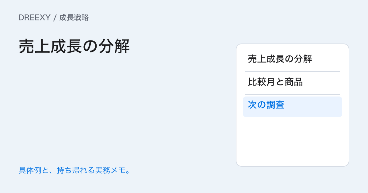 売上成長は数量か値上げか？単価・数量・商品構成を分解するの実務ガイド。売上成長の分解：経営者と担当へ渡す記入メモ