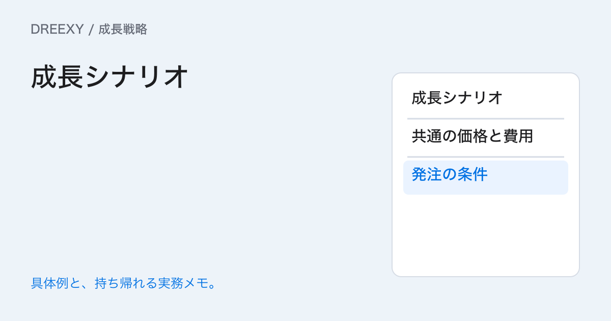 事業計画の楽観と悲観をどう比べる?需要・原価・能力のシナリオ表の実務ガイド。成長シナリオ:経営者と担当へ渡す記入メモ