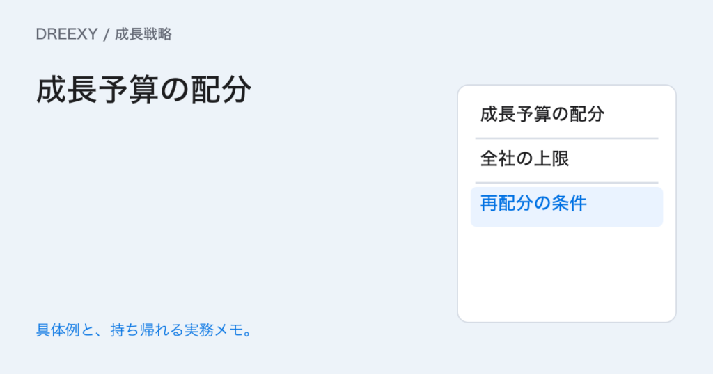 成長施策の予算をどう配る？維持・検証・拡大と発注済みの整理の実務ガイド。成長予算の配分：経営者と担当へ渡す記入メモ