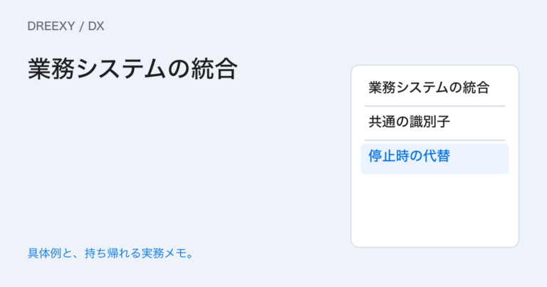 現場システムを統合するとき何を決める?入力・状態・責任の設計の実務ガイド。業務システムの統合:経営者と担当へ渡す記入メモ