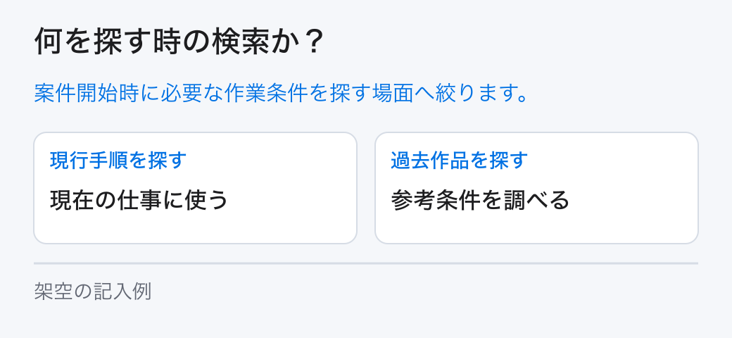 何を探す時の検索か? 案件開始時に必要な作業条件を探す場面へ絞ります。
